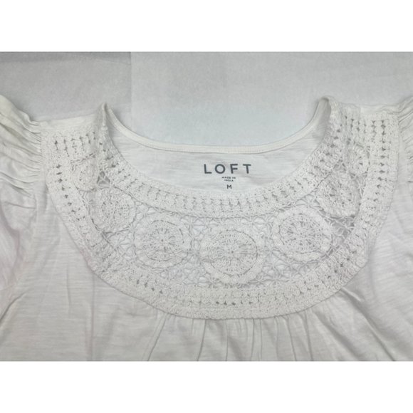 LOFT Women Crochet Yoke Flutter Sleeve Top M - Picture 13 of 16